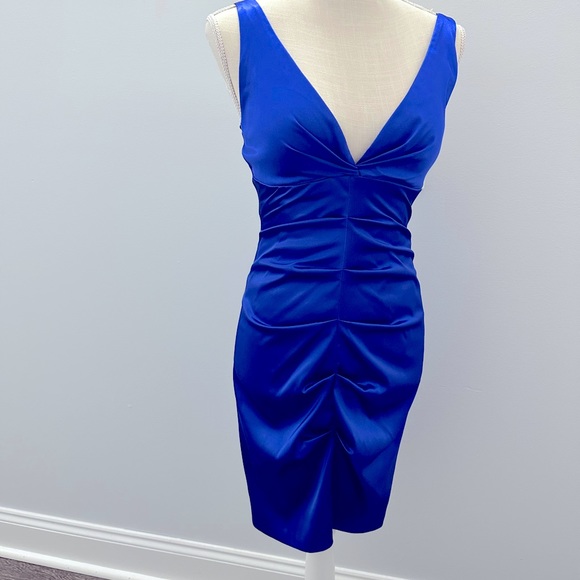 Blue Satin V-Neck dress Size 5/6 - Picture 4 of 8